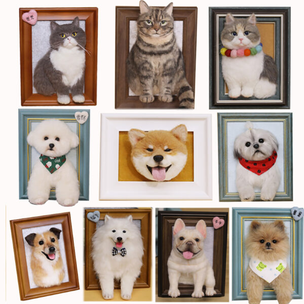 custom 3d needle felt pet portrait frame